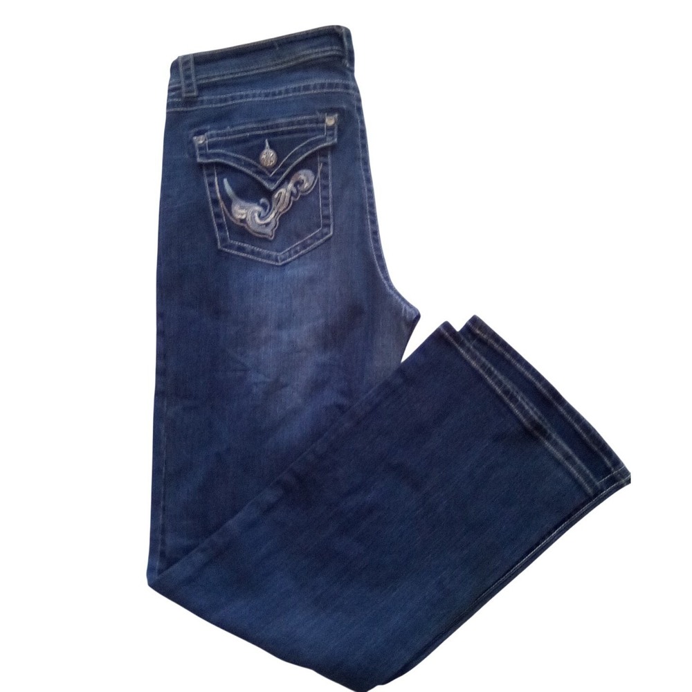 K Jordan Womens‎ Bootcut Jeans Dark Wash Embellished Flap Pocket Blue Size 16